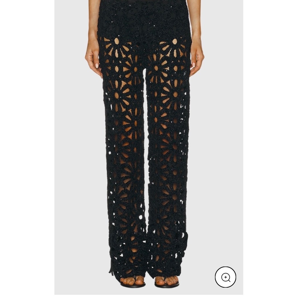 Innovare Denim Clarette Black Floral Cutout Sequin Crochet Pants Womens Small